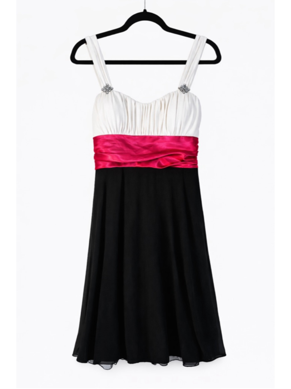 Y2K McBling Rhinestone Empire Waist Party Dress | Pink Black White Medium